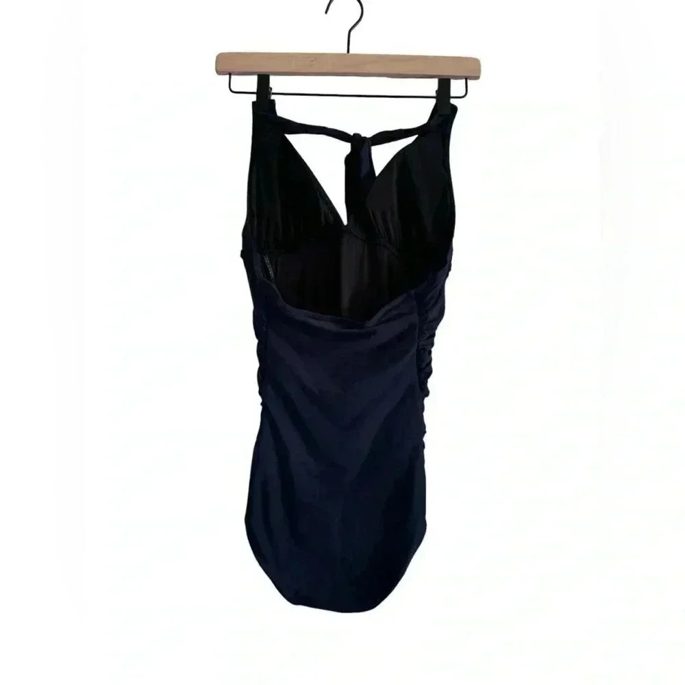 J Crew  Ruched Halter One-Piece Swimsuit Navy Blue